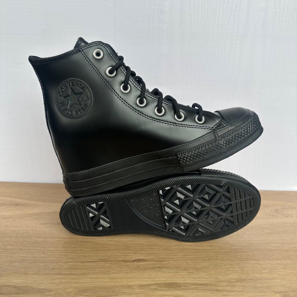 ✨Converse Chuck Taylor Wedge Platform Leather Sz 7.5 Women's Shoes Black A12827C - Picture 2 of 9